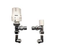 Greened House 1/2"/15mm to 10mm Angled White Thermostatic Radiator Valve/Towel Rail Valve 1/2" / With 90 Degree 10mm Push Fit Connector Reducer