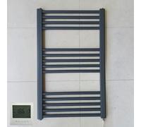 Greened House 400w x 800h Anthracite Electric Flat Heated Towel Rail Bathroom Radiator + 7 Day Timer and Room Thermostat