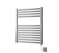 Greened House 600mm wide x 600mm high Flat Chrome Straight Electric Heated Towel Rail Designer Towel Radiator