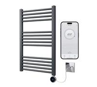 Greened House Anthracite Electric WiFi Heated Towel Rail 500mm W x 800mm H | Smart WiFi Controlled, 7 Day Programming, App Compatibility, Straight
