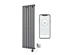 Greened House Anthracite WiFi Smart Electric Radiator Oval Tube 1600 x 420 | Vertical, Single Panel, Tall, Column Radiator, 7 Day Programmable Timer, App Compatibility