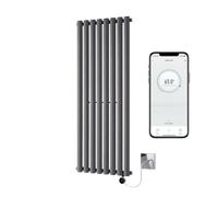 Greened House Anthracite WiFi Smart Electric Radiator Oval Tube 1600 x 480 | Vertical, Single Panel, Tall, Column Radiator, 7 Day Programmable Timer, App Compatibility
