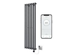 Greened House Anthracite WiFi Smart Electric Radiator Oval Tube 1800 x 420 | Vertical, Single Panel, Tall, Column Radiator, 7 Day Programmable Timer, App Compatibility