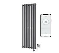Greened House Anthracite WiFi Smart Electric Radiator Oval Tube 1800 x 480 | Vertical, Single Panel, Tall, Column Radiator, 7 Day Programmable Timer, App Compatibility