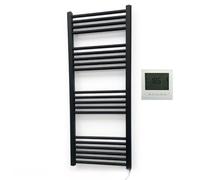 Greened House Black Electric Flat Heated Towel Rail 500mm W x 1200mm H Bathroom Radiator with 7 Day Programmble Timer/Thermostat