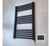 Greened House Black Electric Heated Towel Rail 400mm W x 800mm H + Timer