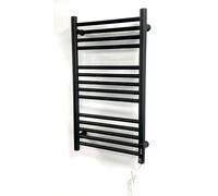 Greened House Black Electric Heated Towel Rail 500mm x 720mm with Built in Timer Matt Black Energy Efficient