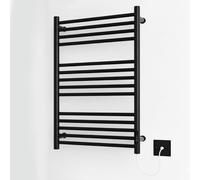 Greened House Black Electric Heated Towel Rail 600mm W x 720mm H with Built in Timer Matt Black Energy Efficient