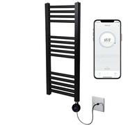 Greened House Black Electric WiFi Heated Towel Rail 300mm W x 800mm H | Smart WiFi Controlled, 7 Day Programming, App Compatibility, Straight