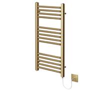 Greened House Brushed Brass Electric Heated Towel Rail 400mm W x 800mm H | Flat, Bathroom Radiator, Towel Warmer, Straight