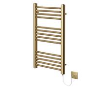 Greened House Brushed Brass Electric Heated Towel Rail 500mm W x 800mm H | Flat, Bathroom Radiator, Towel Warmer, Straight
