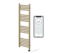 Greened House Brushed Brass Electric Smart Heated Towel Rail WiFi Controlled 300mm W x 1200mm H 7 Day Programmable Timer App Compatibility