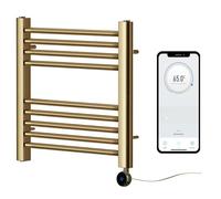 Greened House Brushed Brass Electric Smart Heated Towel Rail WiFi Controlled 400mm W x 600mm H 7 Day Programmable Timer App Compatibility