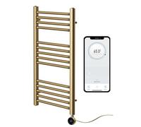 Greened House Brushed Brass Electric Smart Heated Towel Rail WiFi Controlled 500mm W x 800mm H 7 Day Programmable Timer App Compatibility