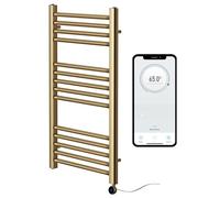 Greened House Brushed Brass Electric Smart WiFi Controlled Heated Towel Rail 7 Day Programmable Timer App Compatibility (400mm W x 800mm H)