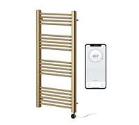 Greened House Brushed Brass Electric Smart WiFi Controlled Heated Towel Rail 7 Day Programmable Timer App Compatibility (400mm x W x 1200mm H)