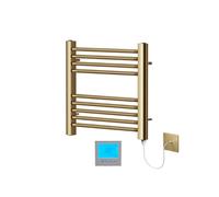 Greened House Brushed Brass Electric Towel Rail 400mm W x 600mm H + Timer | Includes 7 Day Timer/Thermostat, Heated, Flat, Bathroom, Straight, Towel Warmer