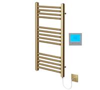 Greened House Brushed Brass Electric Towel Rail 400mm W x 800mm H + Timer