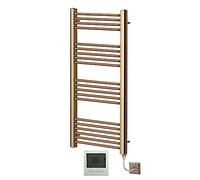 Greened House Brushed Brass Electric Towel Rail 500mm W x 1200mm H + Timer