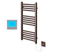 Greened House Brushed Bronze Electric Towel Rail 500mm W x 800mm H + Timer | Includes 7 Day Timer/Thermostat, Heated, Flat, Bathroom, Straight, Towel Warmer