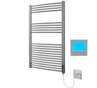 Greened House Chrome Electric Heated Towel 600mm W x 1200mm H + Timer | Curved Design, Includes 7 Day Timer/Thermostat, Bathroom, Towel Warmer