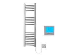 Greened House Chrome Electric Heated Towel Rail 300mm W x 1000mm H + Timer | Includes 7 Day Timer/Thermostat, Flat, Bathroom, Straight, Towel Warmer