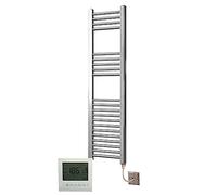 Greened House Chrome Electric Heated Towel Rail 300mm W x 1200mm H + Timer