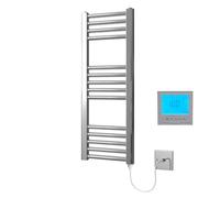 Greened House Chrome Electric Heated Towel Rail 300mm W x 800mm H + Timer | Includes 7 Day Timer/Thermostat, Flat, Bathroom, Straight, Towel Warmer
