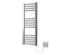 Greened House Chrome Electric Heated Towel Rail 300mm wide x 800mm high | Flat, Bathroom Radiator, Straight, Towel Warmer