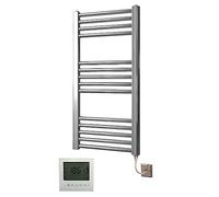Greened House Chrome Electric Heated Towel Rail 400mm W x 800mm H + Timer