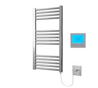 Greened House Chrome Electric Heated Towel Rail 400mm W x 800mm H + Timer | Includes 7 Day Timer/Thermostat, Flat, Bathroom, Straight, Towel Warmer