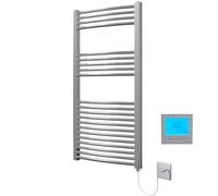 Greened House Chrome Electric Heated Towel Rail 500mm W x 1200mm H + Timer | Curved Design, Includes 7 Day Timer/Thermostat, Bathroom, Towel Warmer