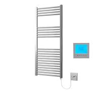 Greened House Chrome Electric Heated Towel Rail 500mm W x 1200mm H + Timer | Includes 7 Day Timer/Thermostat, Flat, Bathroom, Straight, Towel Warmer