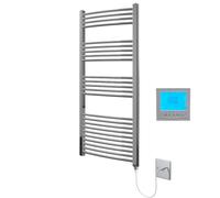 Greened House Chrome Electric Heated Towel Rail 500mm W x 1400mm H + Timer | Curved Design, Includes 7 Day Timer/Thermostat, Bathroom, Towel Warmer