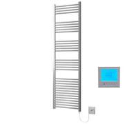 Greened House Chrome Electric Heated Towel Rail 500mm W x 1800mm H + Timer | Includes 7 Day Timer/Thermostat, Flat, Bathroom, Straight, Towel Warmer