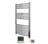 Greened House Chrome Electric Heated Towel Rail 600mm W x 1000mm H + Timer