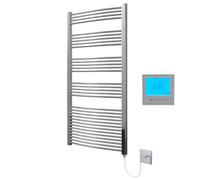 Greened House Chrome Electric Heated Towel Rail 600mm W x 1800mm H + Timer | Curved Design, Includes 7 Day Timer/Thermostat, Bathroom, Towel Warmer