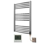Greened House Chrome Electric Heated Towel Rail 600mm W x 800mm H + Timer