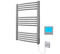 Greened House Chrome Electric Heated Towel Rail 600mm W x 800mm H + Timer | Curved Design, Includes 7 Day Timer/Thermostat, Bathroom, Towel Warmer