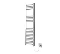 Greened House Chrome Electric Heated Towel Rail Straight 300mm W x 1200mm H | Flat, Bathroom Radiator, Towel Warmer