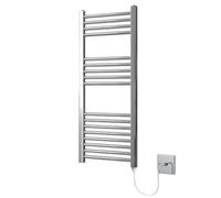 Greened House Chrome Electric Heated Towel Rail Straight 400mm W x 1000mm H | Flat, Bathroom Radiator, Towel Warmer