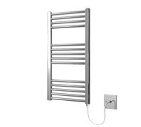 Greened House Chrome Electric Heated Towel Rail Straight 400mm W x 800mm H | Flat, Bathroom Radiator, Towel Warmer