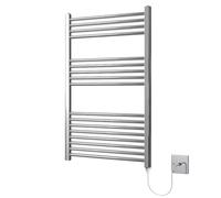 Greened House Chrome Electric Heated Towel Rail Straight 600mm W x 1000mm H | Flat, Bathroom Radiator, Towel Warmer
