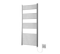 Greened House Chrome Electric Heated Towel Rail Straight 600mm W x 1400mm H | Flat, Bathroom Radiator, Towel Warmer