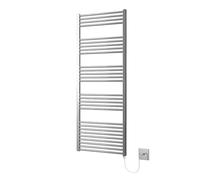 Greened House Chrome Electric Heated Towel Rail Straight 600mm W x 1600mm H | Flat, Bathroom Radiator, Towel Warmer