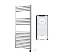 Greened House Chrome Electric Smart WiFi Controlled Heated Towel Rail 500mm W x 1200mm H Flat 7 Day Programmable Timer App Compatibility