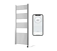 Greened House Chrome Electric Smart WiFi Controlled Heated Towel Rail 500mm W x 1400mm H Flat 7 Day Programmable Timer App Compatibility