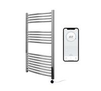 Greened House Chrome Electric Smart WiFi Controlled Heated Towel Rail 600mm W x 1000mm H Curved 7 Day Programmable Timer App Compatibility