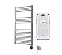 Greened House Chrome Electric Smart WiFi Controlled Heated Towel Rail 600mm W x 1200mm H Flat 7 Day Programmable Timer App Compatibility