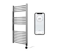 Greened House Chrome Electric Smart WiFi Controlled Heated Towel Rail Curved 500mm W x 1000mm H 7 Day Programmable Timer App Compatibility